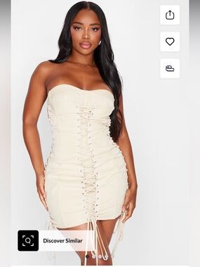 PrettyLittleThing Cream Strapless Lace-Up Bodycon Mini Dress